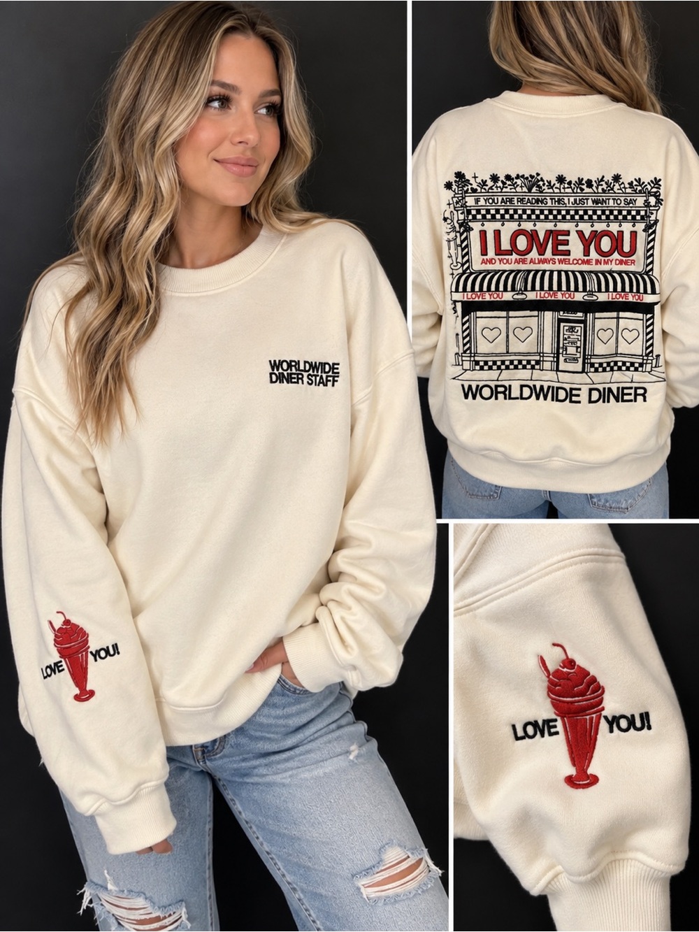 Cream Graphic Crewneck Sweatshirt